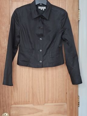 Mark Eisen Vintage Y2K Cropped Black Fitted Button Front  Blazer Jacket, Size 10